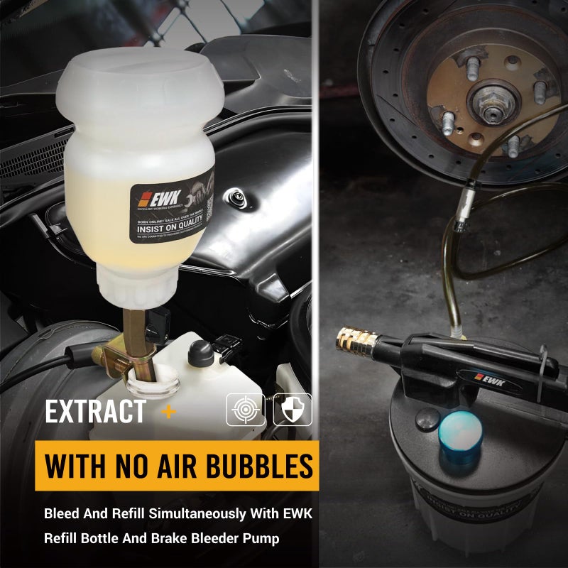 EWK 23-Piece Pneumatic Brake Bleeder Kit, 2L Vacuum Brake Bleeder Pump & 1L Fluid Refilling Bottle, One-Person Brake Fluid Flush System for Cars, Motorcycles, Trucks & ABS Systems - Image 5